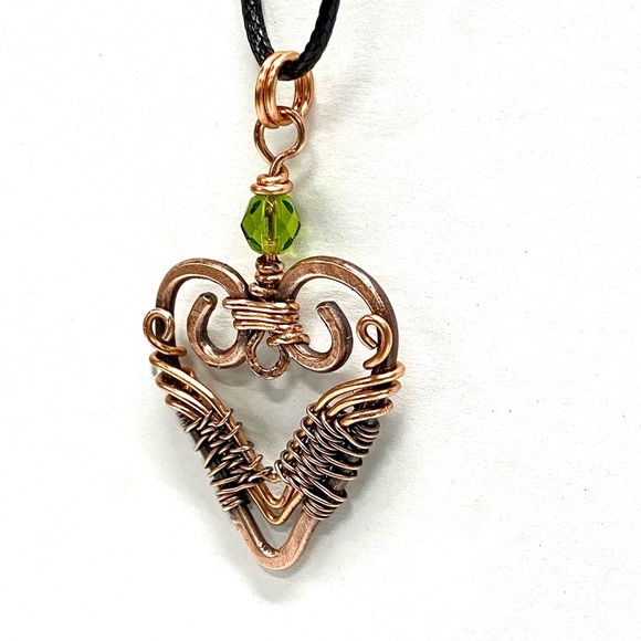 HANDMADE Valentines Day Heart Hand Wrapped Pure Copper Oxidized Necklace - Picture 5 of 10